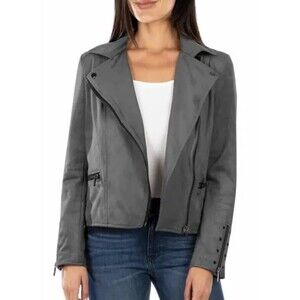 KUT FROM THE KLOTH Faux Suede Eveline Jacket Gray Women's Sz M Moto Biker Grunge